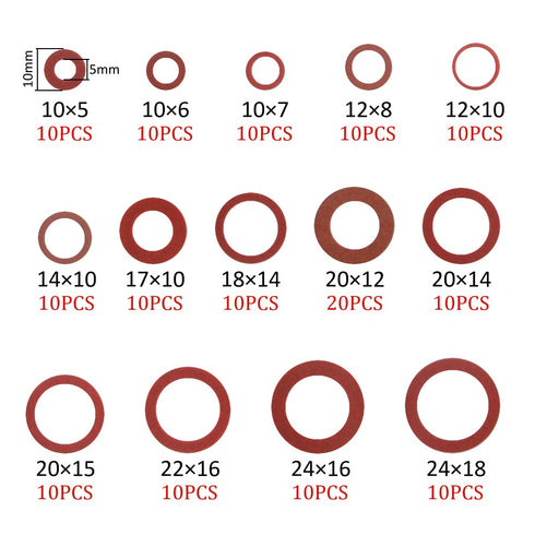 XINGYHENG 150Pcs 14 Sizes Fiber Flat Washer Red Steel Paper Insulation Flat Washer Assortment Kit for Plumbing
