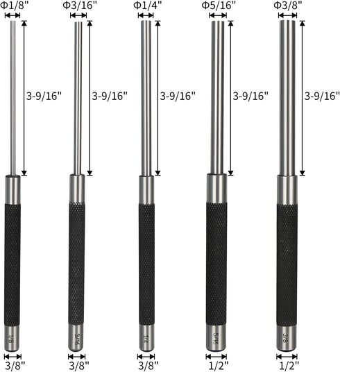 DkOvn 8in Set, 5pcs 1/8", 3/16", 1/4", 5/16" 3/8", Long Carbon Steel Pin Punch Pin Punch Sizes and Removing Repair
