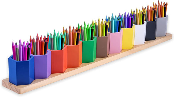 Diegimr Wooden Colored Pencil Holder, Montessori Crayon Organizer Stand with 11 Movable Compartments