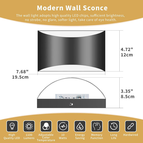 3 10W 1 Pack) TingMiao Black Modern LED Wall Sconce, Colors Indoor Wall Lights, Hardwired Up and Down Aluminum Wall