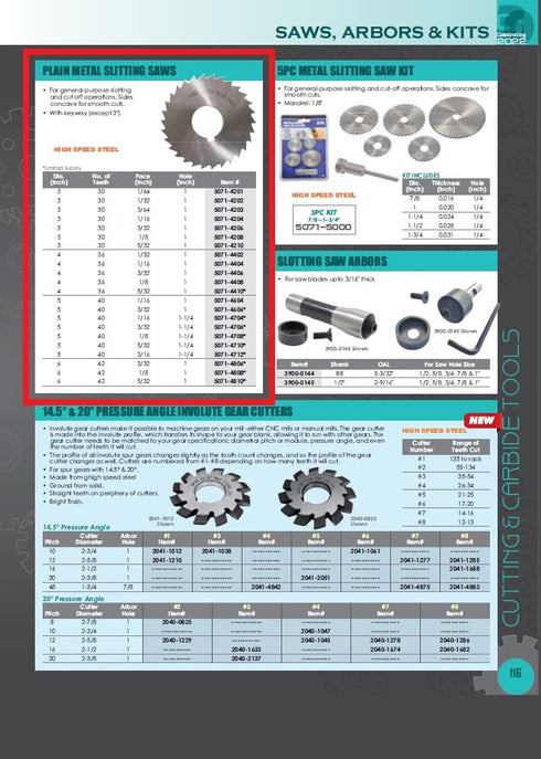 HHIP 5071-4408 High Speed Steel Plain Slitting Saw, 4" Diameter, 1/8" Face, 1" Hole