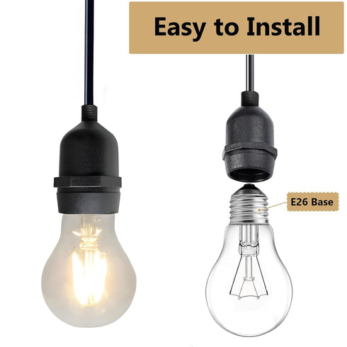 E26 Commercial (45cm Base Hanging Sockets,TWDRTDD Dropped Black Rubber Weatherproof Cord Light Sockets