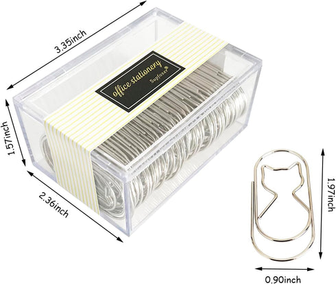 Paper Clips Large,Silver Jumbo Paper Clips 2 inch Cute Decorative Fat Cat Paperclips 50pcs 50mm Wide Non Skid Smooth Finish Steel Wire Bookmark Office Supply Accessories for Cat Lovers by Supfoxer