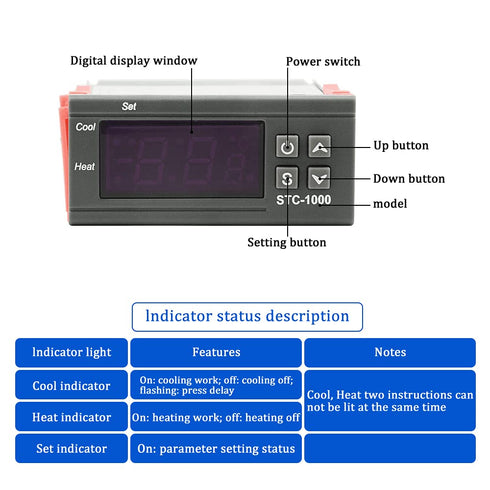 XINGYHENG STC-1000 DC 12V 10A Digital Display Temperature Controller, Thermostat with Relay Output and Sensors