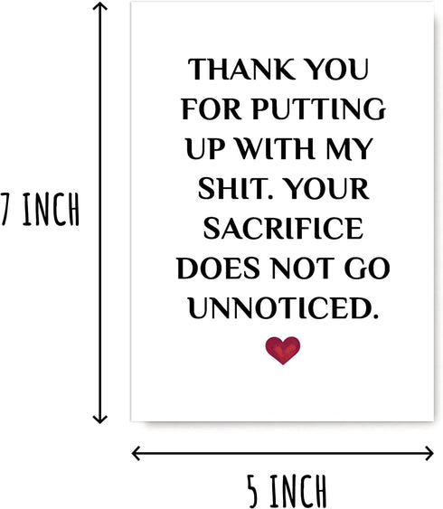 VLPGifts Thank You For Putting Up With My Shit Card - Witty Bday Message Card - Valentine Card For Boyfriend