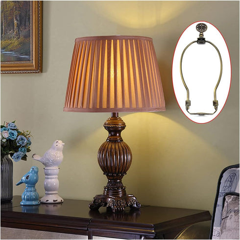 8-Inch [2set Antique Lamp Shade Harp Holder Fitter with Oriental Happiness Symbol Lamp Finial and Saddle Base for Table
