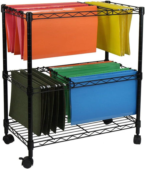 Oceanstar 2-Tier Metal Rolling File Cart, 24 in. L x 12.4 in. W x 28 in. H, Black
