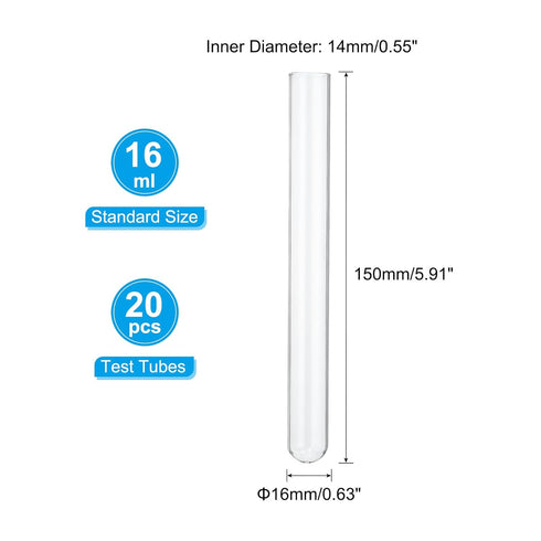 PATIKIL 16ml Test Tubes, 20pcs 5.91x0.63in Glass Clear Round Bottom Test Tube Containers for Bead Party Candy Bath Salt Storage Scientific Experiment Plant Propagation