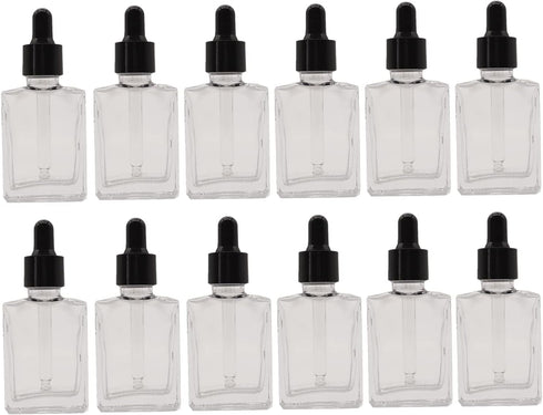 Glass Bottle for Essential Oils, 1 oz Small Empty Drop Bottle, 30ml Square Glass Lab Dropping Container (Clear, 12PCS)