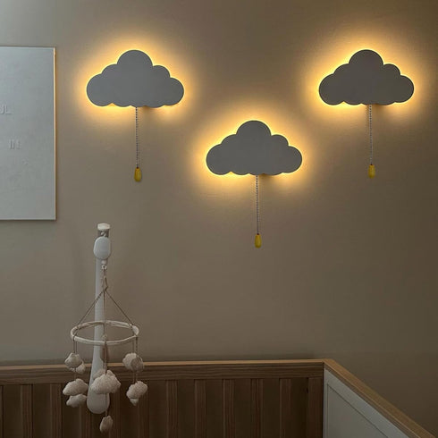 HANVOWS 3V 3000K Cloud Light Battery-Operated Wall Lamp for Nursery Kids Bedroom & Baby Room with Pull-String Switch