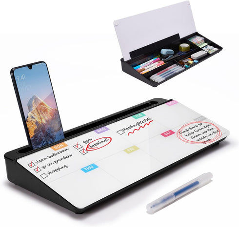 TSJ OFFICE Whiteboard Weekly Dry-Erase Board, Desktop Calendar Desk Organizer with Accessories for Office, Home, School