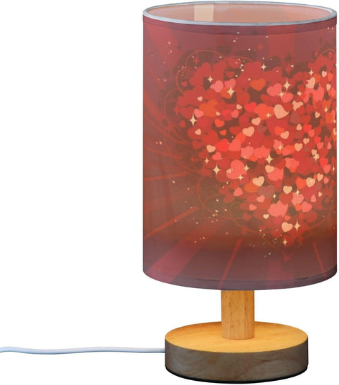 YETTASBIN Valentine's Day Love Heart Bedside Table Lamp, Small LED Desk Light USB Nightstand Lamp with Non Slip Wood