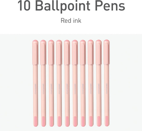 Pentonic Ballpoint Pens, 10 Count, Frosted Pale Pink Barrel with Red Ink, 0.7 mm Fine Point