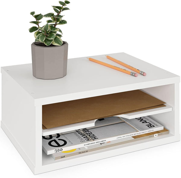 Ballucci File Organizer, 2-Tier Document Paper Sorter, Stackable Wood Desk Organizer with Storage Shelves