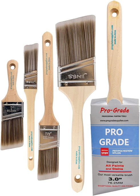 Pro Grade Paint Brushes - 5 Pack Variety Angle Paint Brushes