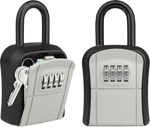 Key Lock Box, Portable Lockbox for House Key, 4 Digit Combination Key Safe Storage, Waterproof Wall Mounted