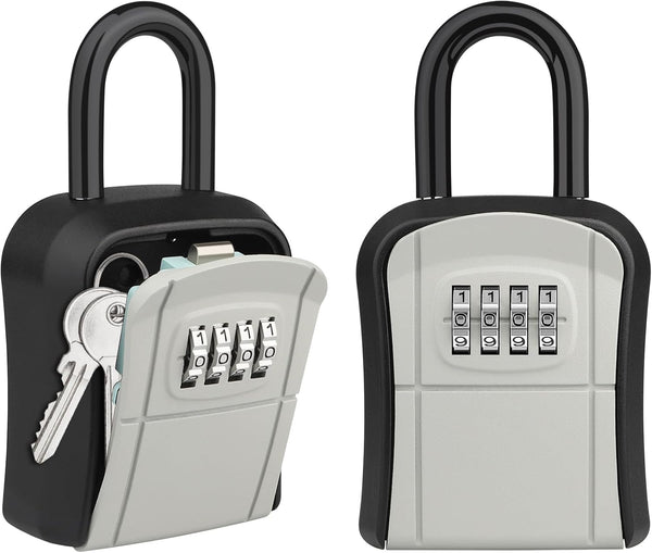 Key Lock Box, Portable Lockbox for House Key, 4 Digit Combination Key Safe Storage, Waterproof Wall Mounted