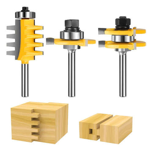 1/4-Inch Shank Tongue and Groove Router Bits Set & Reversible Finger Joint