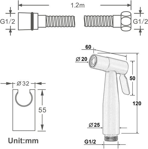 YHWKZCTTT Set Handheld ToiletSprayer, Wall Mounted Stainless Steel BrushedFaucet, Bathroom Cloth Diaper Sprayer