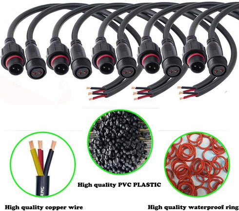 2 Wire Waterproof Connector, 2Pin Male Female Plug LED Connector with 16AWG IP68 20CM Extension Cable