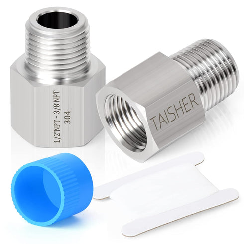 TAISHER 2PCS 304 Stainless Steel Pipe Fitting, Reducer Adapter 3/8-Inch Male x 1/2-Inch Female