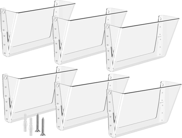 MaxGear Clear Acrylic File Holder Wall Organizer, 6 Pockets Hanging File Organizers for Office and Home, 13x4x7 inches