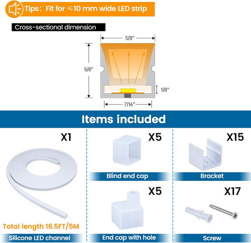 16.5FT/5M IP67 11MM USC4 5M Muzata Silicone LED Channel Waterproof and Dustproof Flexible Bendable Spotless Diffuser