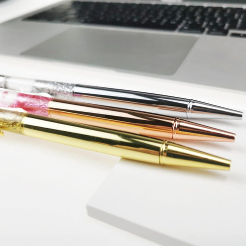 Fancy Metal Ballpoint Pens - Floating Glitter Dynamic Liquid Sand Pen, Black Ink, 3 Count
