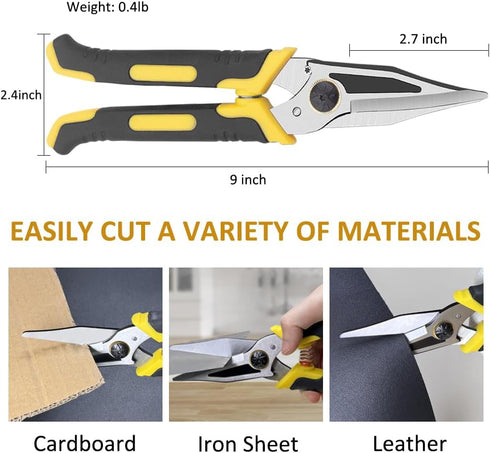 Stainless Steel Industrial Scissors, Utility Scissors Heavy Duty with Non-Slip Comfortable Handle & Safety Lock, Ultra Sharp Stainless Steel Scissors for Cutting Carpet, Leather (9-Inch(Upgrade)) by iedetok