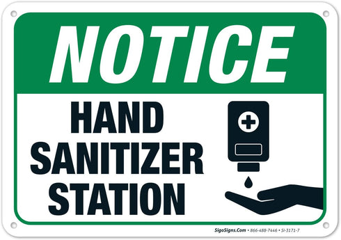 Hand Sanitizer Station Sign, 10x7 Inches, 55 mil Thick HDPS (high Density