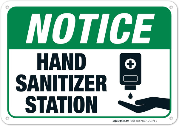 Hand Sanitizer Station Sign, 10x7 Inches, 55 mil Thick HDPS (high Density