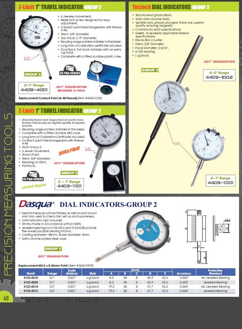 Pro Series by HHIP Dial Indicator, 4400-0001, .001" Graduation, 0-100 Reading, 0-1"