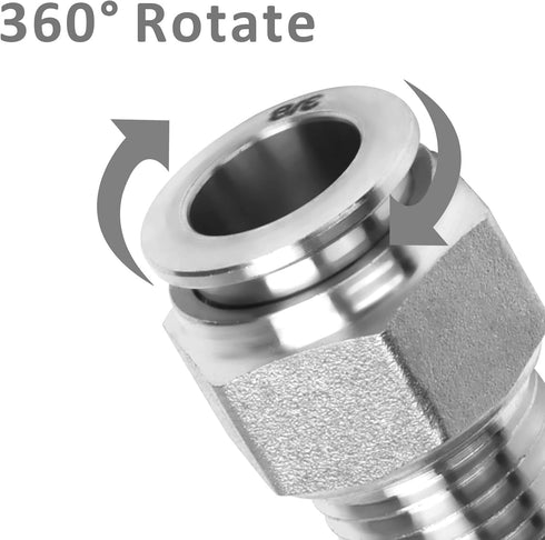 Push to Connect Fitting - 304 Stainless Steel Male Straight 3/8" Tube OD x 1/4" NPT Thread (Pack of 2)