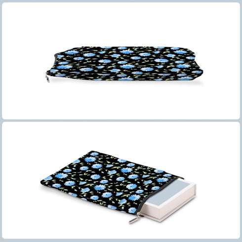Blue Flower Pattern Waterproof Book Sleeve, Book Pouch with Zipper and Front Pocket, Book Cover Case for Women, Gifts