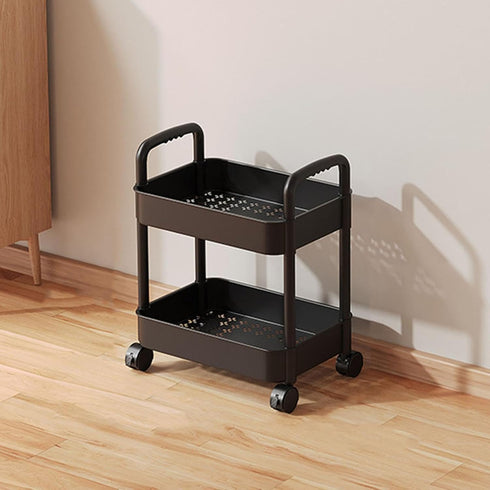 Generic 2 Layers Plastic Rolling Cart, Multi-Functional Storage Rack with Handle, Movable Storage