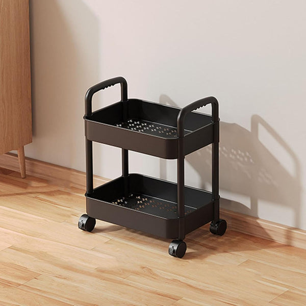 Generic 2 Layers Plastic Rolling Cart, Multi-Functional Storage Rack with Handle, Movable Storage