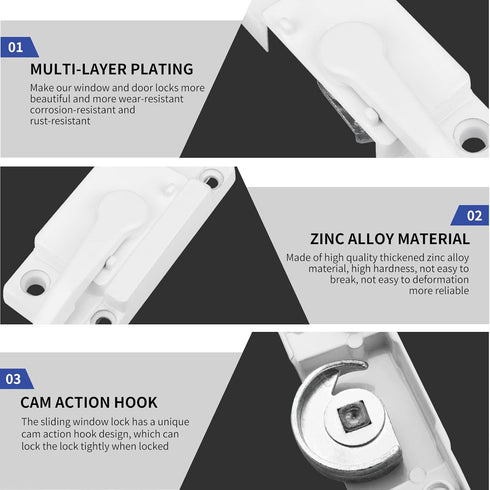 Window Sash Locks - 4 Pack Replacement Sash Locks, White, Fits Vinyl Sliding Windows for Anti-Theft