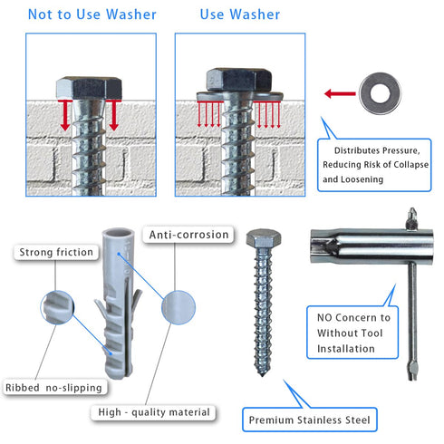 Drywall Anchors for TV Mount - Lag Bolt Kit with Concrete Wall Anchors M8 Lag Bolts