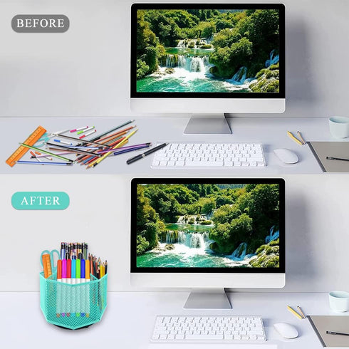 Rotating Pencil Holder, 360 Degree Pen Caddy with 5 Compartments, Mesh Desktop Organizer for Home and Office