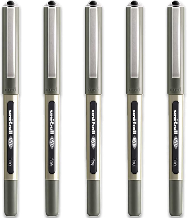 uni-ball Eye Fine Rollerball Pen, 0.7 mm Line, Black, Pack of 5