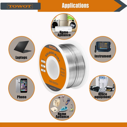 TOWOT 63-37 Solder Wire, High Purity Tin Lead Rosin Core for Electrical Soldering, 0.8mm, 30g