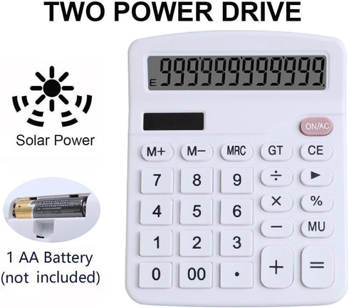 Office Desk Calculator, Cute Basic Calculator for Kids, Dual Power with Big Button Display for Home and School (White)