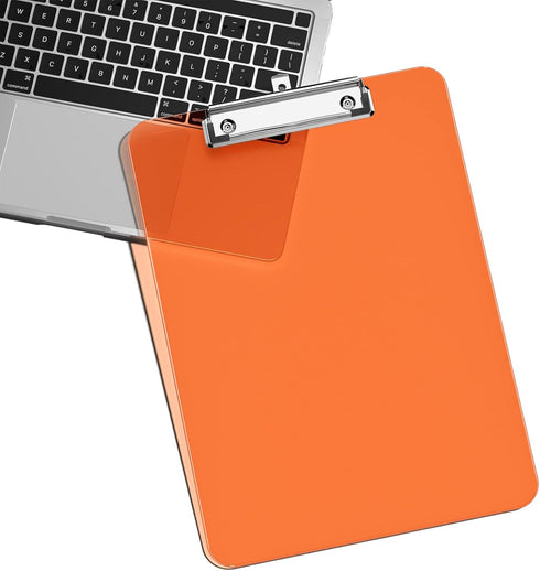Rimilak Plastic Clipboards with Low Profile Metal Clip, Translucent Clip Board, 12.5 x 9 Inch, Orange