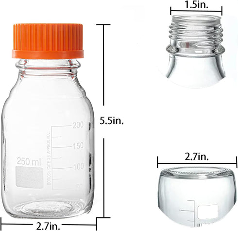 250ml Round Media Storage Bottles with GL45 Screw Cap Borosilicate Glass Maximum temperature 249.8°F Pack of 3 by BKMAMLAB