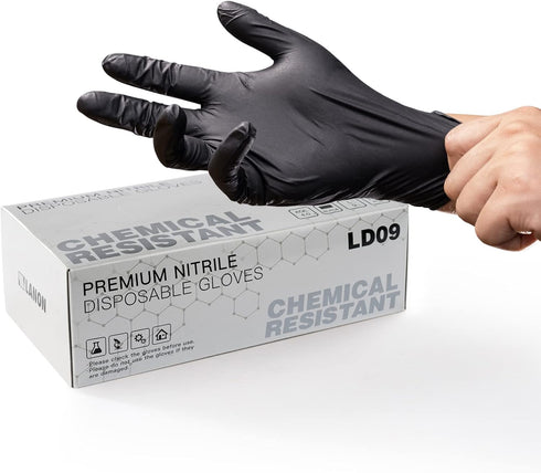 LANON 6 mil Black Nitrile Disposable Gloves, Heavy-Duty, Chemical Resistant, Latex-Free, XL
