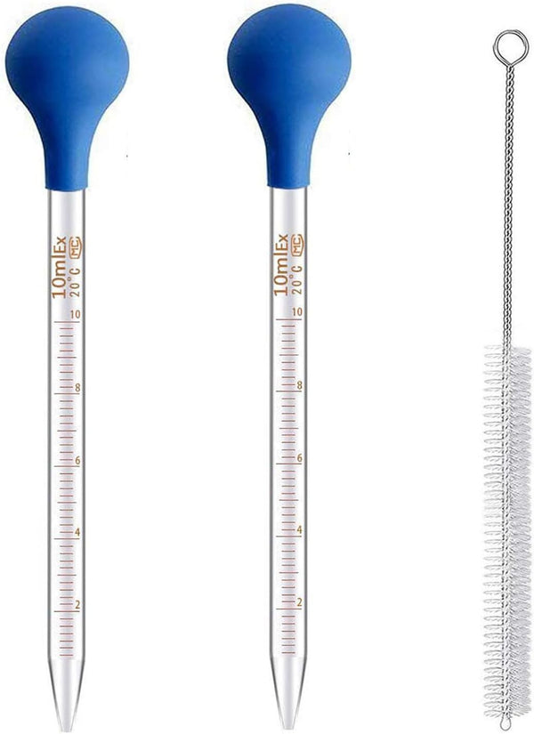 2Pcs Glass Dropper Pipettes - Graduated Lab Pipettes with Big Rubber Hat and Cleaning Brush for Liquid Transfer