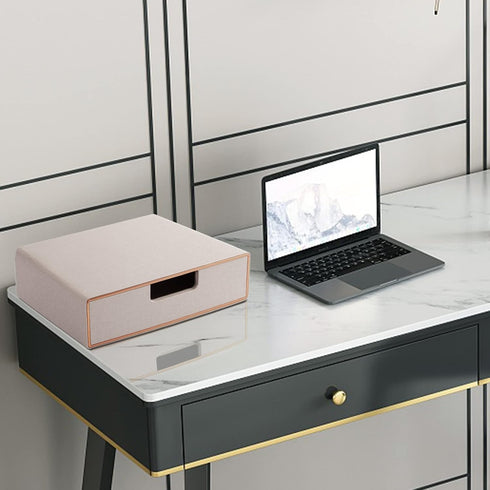 Stackable PU Leather Drawer Organizer, Handmade Classic Desk Caddy for Home Office, Sort A4 Paper, Beige, 13.1x10x3.7in