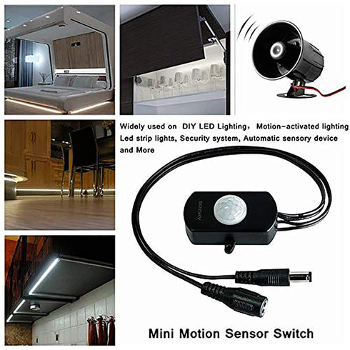 RGBZONE Mini PIR Infrared Motion Sensor Detector Switch, 5A for LED Strip Light, Female Male DC Power Connector