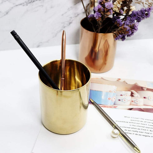 MultiBey Gold Pencil Holder Cup, Luxury Metal Organizer, Small Vase, Desk Accessory for Office Home
