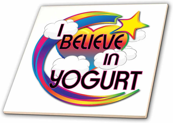 3dRose I Believe in Yogurt Cute Believer Design 8 Inch Ceramic Tile